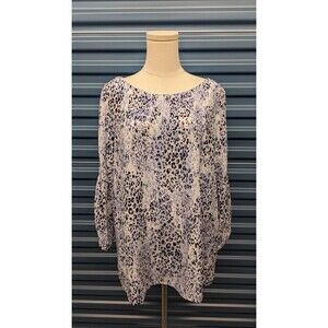 Tyler Boe‎ Silk Leopard Animal Print Back Button Long Sleeve Top Large